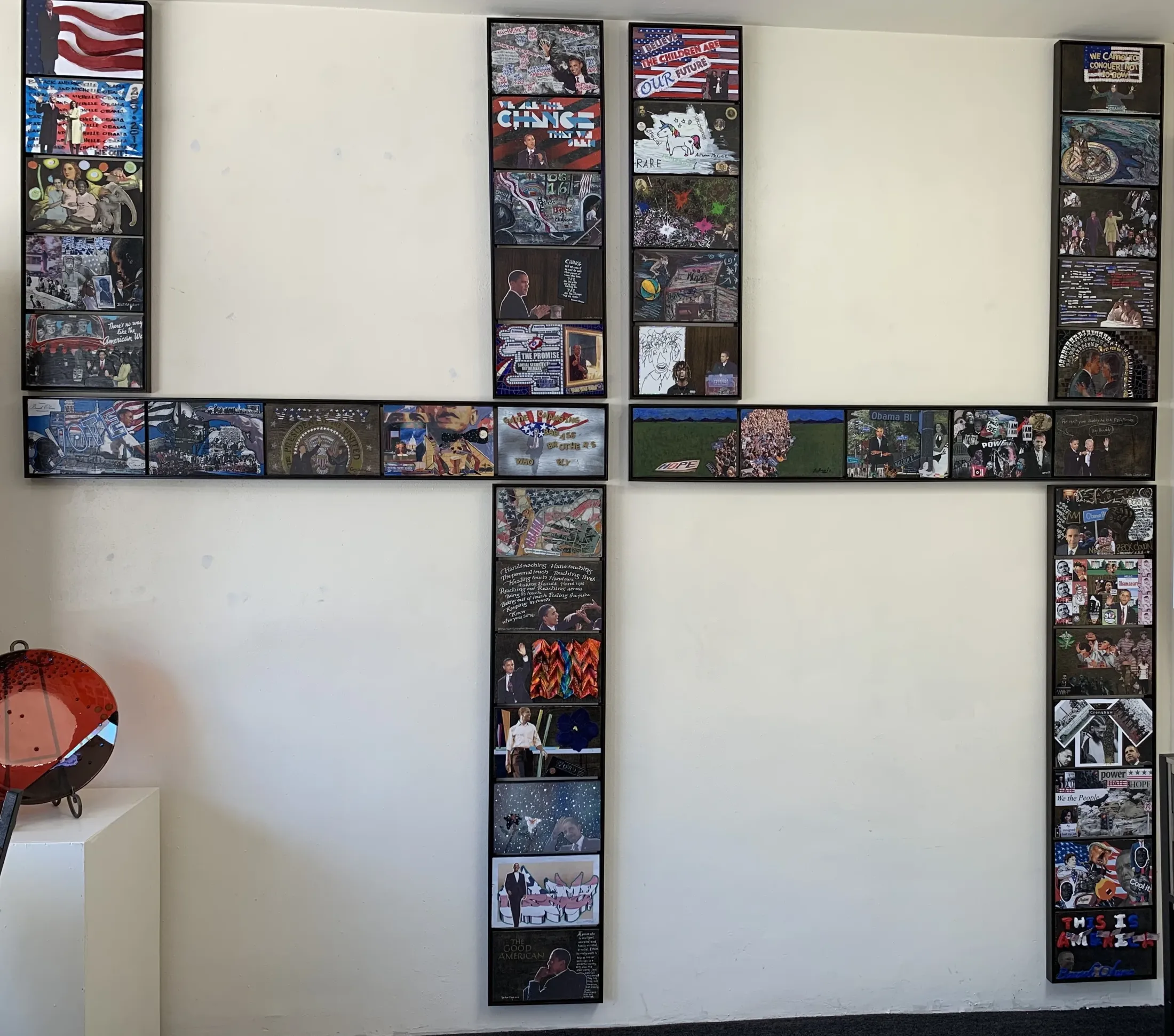 The 44-4-44 cross-form installation, mounted at Frame Design GEM Gallery